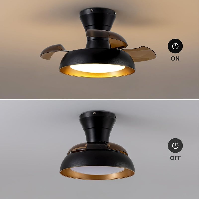 APBEAMLighting 23 Inch Black and Gold Ceiling Fan with Light and Brown Retractable Blades Small Led Light Fixture Ceiling Modern Fandelier Fan Lights Cei ling Fixtures for Bedroom Dining Room Kitchen - Image 3